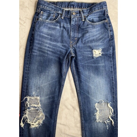 Levi’s 514 Jeans Men 32x34 (Actual 31x33) Blue Straight Distressed Whiskers - Picture 2 of 10